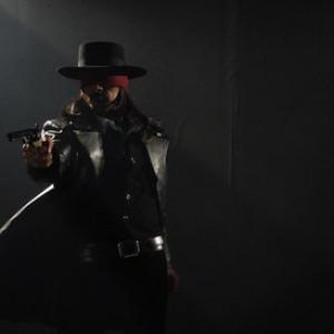 Still from Minty The Assassin Ricardo MamoodVega as Zen Cowboy The Blindfolded Gunslinger