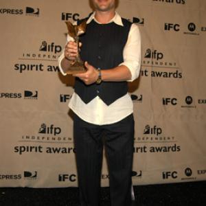 Luois Mandylor with the Best Debut Performance award he accepted for Nia Vardalos