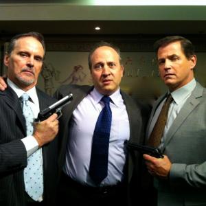 with Michael Pare and Phil Morton on the set of Real gansters
