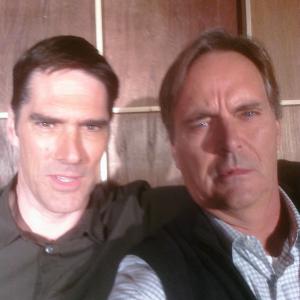 Robert Mangiardi with Thomas gibson on the set of Criminal Minds