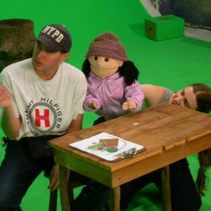 Directing the pilot for HELLO GOD with Emma the puppet and Carrie Costello puppeteer
