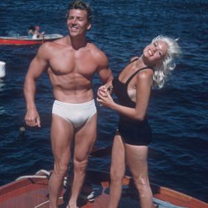Jane Mansfield and her husband Mickey Hargitay on their way to Catalina July 22 1957