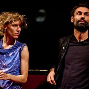 Actress/performer Silvia Calderoni and actor Fabrizio Gifuni at TEATRO VALLE OCCUPATO for Davide Manuli first retrospective.