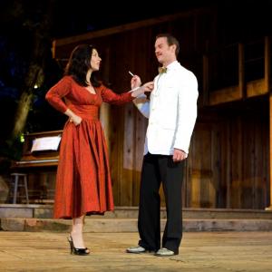 Lucia Marano as Anna Magnani and Tad Coughenour as Tennessee Williams in ROMAN NIGHTS, written by Franco D'Alessandro and directed by Eva Minemar @ The Will Geer Theatricum Botanicum.