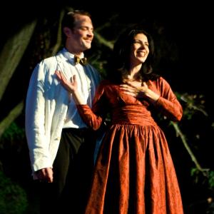 Tad Coughenour as Tennessee Williams and Lucia Marano as Anna Magnani in ROMAN NIGHTS, written by Franco D'Alessandro and directed by Eva Minemar @ The Will Geer Theatricum Botanicum.
