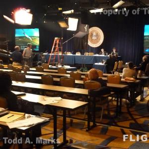 NTSB Hearing  Projection Screens and Monitors showing a simulation from the info on the flight recorder black box FLIGHT