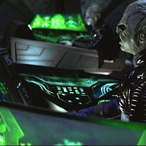 Star Trek Nemesis On board the Reman ship Console playback graphics projected onto translucent curved screens