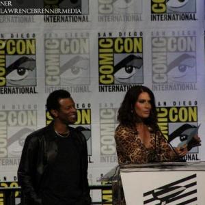 Vanessa Marshall announcing at Eisner Awards with Phil Lamarr at San Diego Comicon 2014