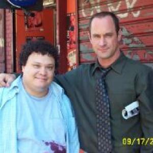 Adrian Martinez and Chris Meloni on the set of NBCS LAW  ORDER SVU