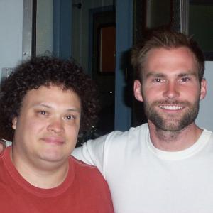 Adrian Martinez and Seann William Scott on the set of 2007's TRAINWRECK.
