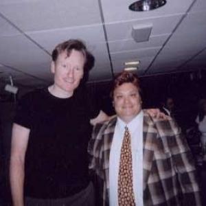 Conan OBrien and Adrian Martinez on the set of LATE NIGHT