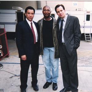 Benito Martinez Omar McClinton and Jay Karnes on the set of THE SHIELD