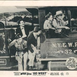Groucho Marx, John Carroll, Diana Lewis, Chico Marx and Harpo Marx in Go West (1940)