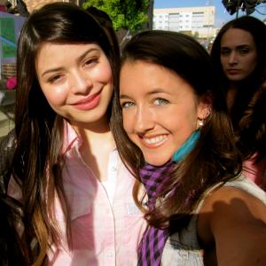 Lindley Mayer with Miranda Cosgrove filming The Big Help Project for Nickelodeon.