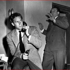 Still of Charlton Heston and Mike Mazurki in Dark City 1950