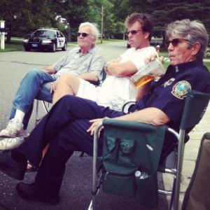 Alex Rocco Bill McAdams Jr and Eric Roberts on set of House Across The Street