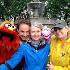 With Murray Monster Joey Mazzarino Ovajita and Carmen Osbahr On location for Sesame Street Word on the Street 2014