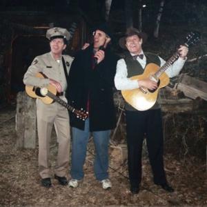 McCain Brothers with Bruce Campbell, shooting the video for the theme song to My Name is Bruce, The Legend of Guan Di.