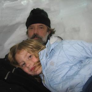 In snow cave with youngest daughter Thea