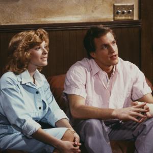 Still of Woody Harrelson and Cady McClain in Cheers 1982