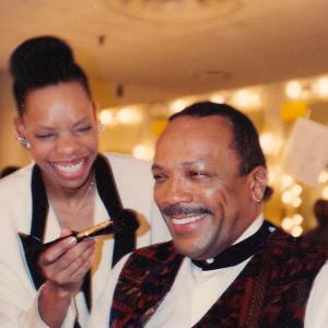 CatAnia McCoyHowze Makeup Artist applies makeup on Quincy Jones Presentor for the 65th Annual Academy Awards TV Special