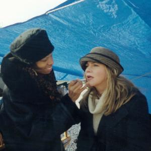 Cat'Ania McCoy-Howze, Makeup Department Head applies makeup on Kathleen Turner. Feature Film 