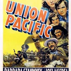 Barbara Stanwyck, Joel McCrea, Lynne Overman, Robert Preston and Akim Tamiroff in Union Pacific (1939)