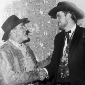 Publicity Photo from 1963 at Ghost Town in the Sky. Frank McGrath visits Ghost town as a celibrity gunfighter for RB Coburn. Pictured with him is Harry Valentine, 