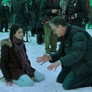 Robert McLachlan directing Sophie Tommy on set of The Golden Compass, Second Unit at Shepperton Studios, London. January 2007.