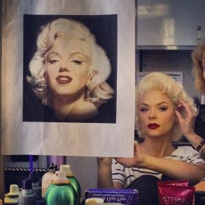Jaime King going thru the works getting ready as Marilyn Monroe in the Hart of Dixie makeup trailer