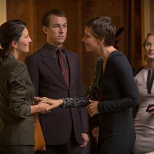 Still of Eve Best Maggie Gyllenhaal Tobias Menzies and Genevieve OReilly in The Honourable Woman 2014