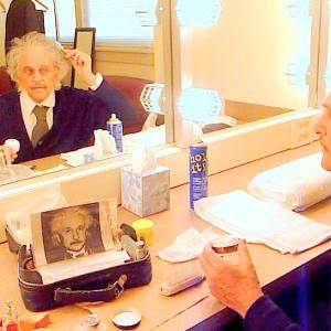 ED METZGER touches-up make-up preparing for theater one-man show, ALBERT EINSTEIN: THE PRACTICAL BOHEMIAN.