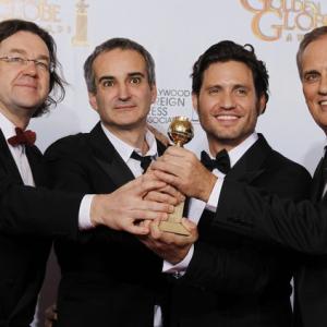 Jens Meurer Olivier Assayas dgar Ramrez and Daniel Leconte with Golden Globe Award for Carlos