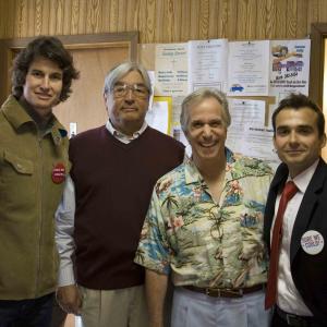 Producer Sean Buckley Graham Greene Henry Winkler and director Thomas Michael on the set of Running Mates