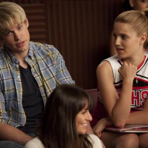 Still of Lea Michele, Dianna Agron and Chord Overstreet in Glee (2009)