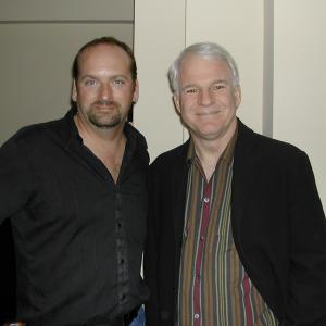 Mike Mickens with Steve Martin on set of Jiminy Glick in Lalawood