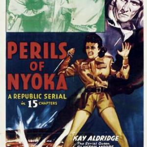 Kay Aldridge Clayton Moore and Charles Middleton in Perils of Nyoka 1942
