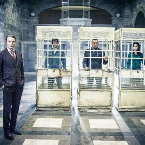 Still of Laurence Fishburne Hugh Dancy Caroline Dhavernas and Mads Mikkelsen in Hanibalas 2013