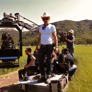 Monty Miranda on location with American Mustang.
