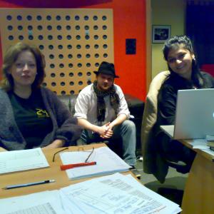 Deborah Mollison, Roland Heap, Sona Jain in recording session of 