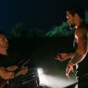 Still of Martin Henderson and Jason Momoa in The Red Road 2014