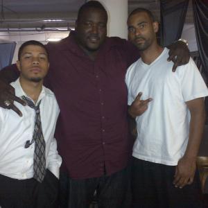 On set of Forbidden Woman with Quinton Aaron