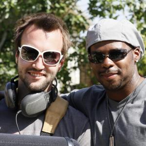Maurice hanging with soundguy Jordan on the set of 
