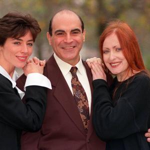 Pauline Moran Jacinta Mulcahy and David Suchet in Agatha Christies Poirot 1989