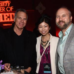 LOS ANGELES CA DECEMBER 11 LR Producer David Permut Turner Broadcasting Assistant Manager of Social Media Michelle Odakura and writer Phillip Morton attend the prereception for Varietys 5th annual Power of Comedy presented by