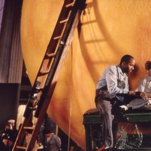 Jeff Mosley Hard Hat Man and Paul Terry James on the set of James and the Giant Peach