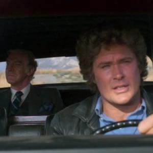 Still of David Hasselhoff and Edward Mulhare in Knight Rider 1982