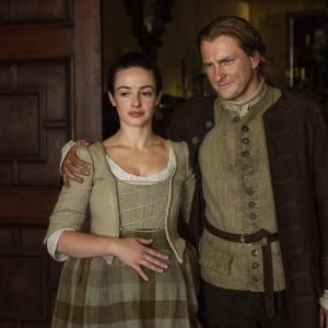 Still of Ian Murray Laura Donnelly and Steven Cree in Outlander 2014