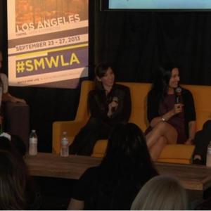 Govindini Murty speaking on the Power Women in Entertainment panel at Social Media Week LA with Jesse Draper Sarah Penna and Rachael McLean 92613