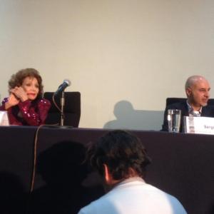 Maria Victoria and Sergio Muoz in the press conference at the Premiere of film Cuidadito cuidadito February 2013 at the International Book Fair in Mexico City